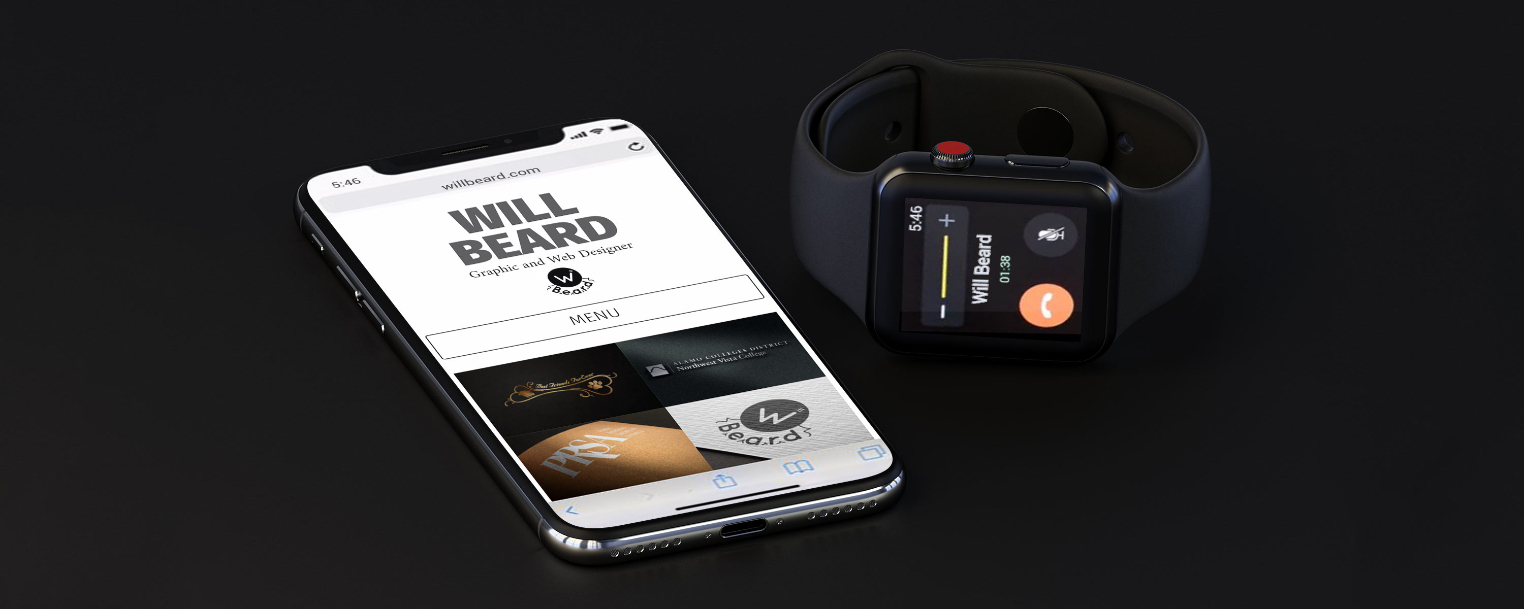 Will Beard website on iPhone X and  Will Beard on Apple Watch